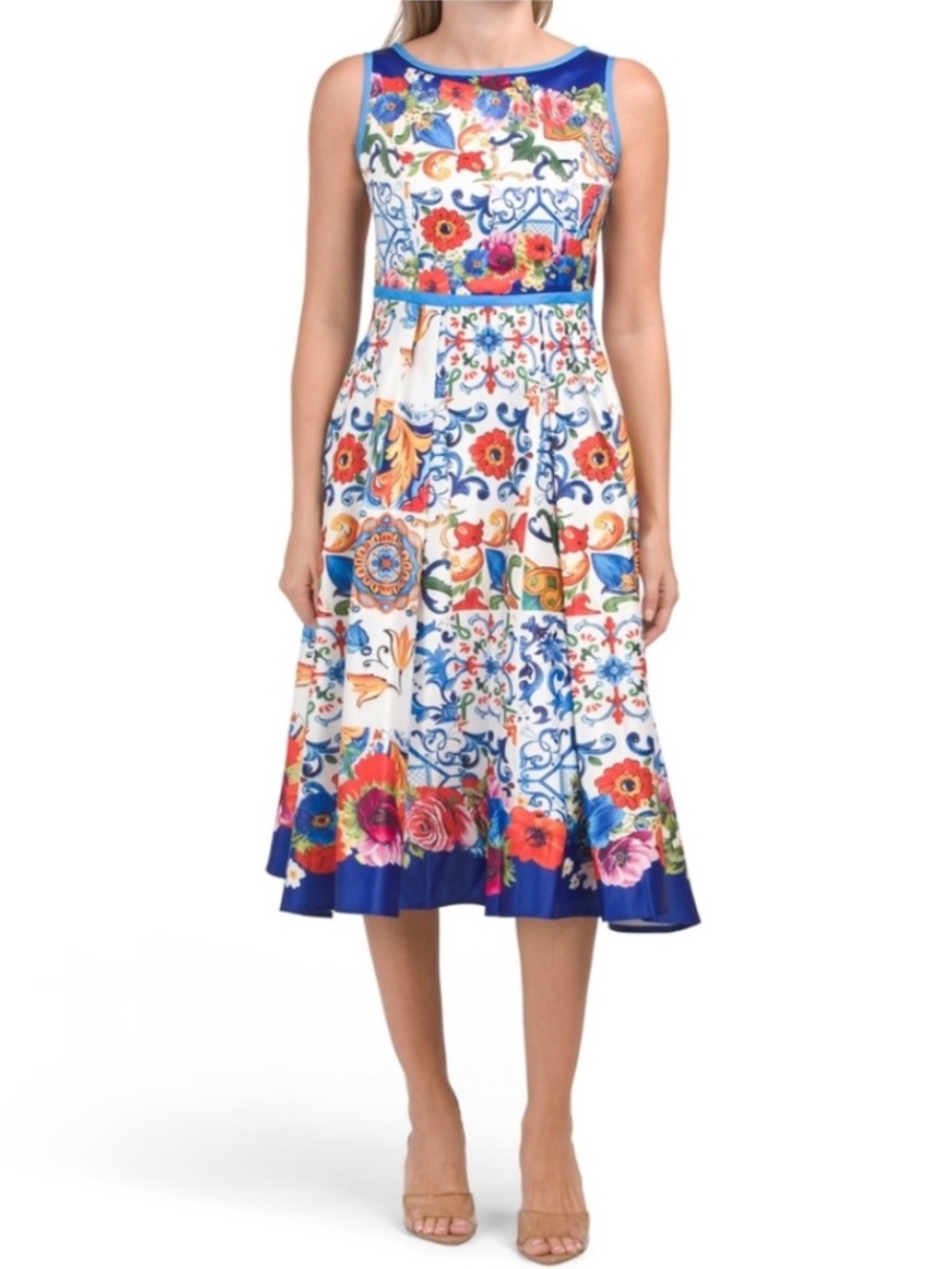 DALIA MACPHEE Capri Print Midi Dress NWT Size 1X Mediterranean Pockets